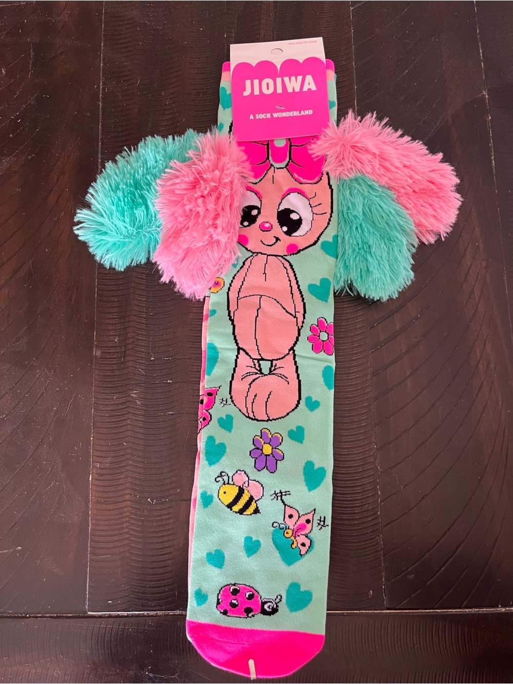 Jioiwa Kids Plush Ear Character Knee-High Socks - Teal & Pink